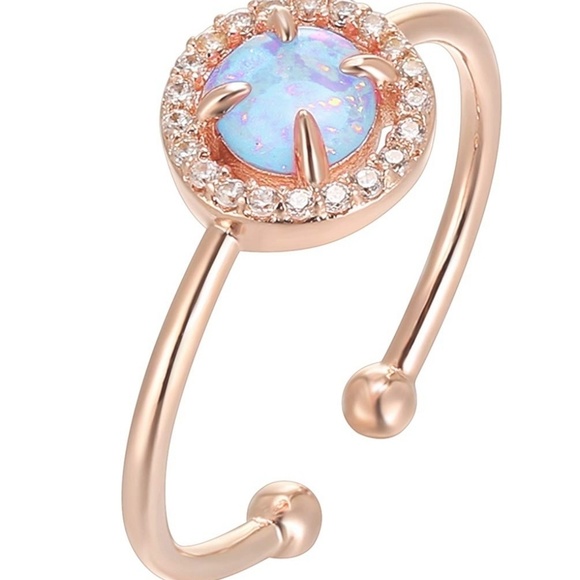 14K Gold Plated CZ and Created Opal Ring Promise R - Picture 1 of 4
